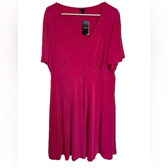 Torrid Womens Midi Skater Dress Plus 1-XL Solid Dark Pink Vacation Resort Barbie - Picture 2 of 9